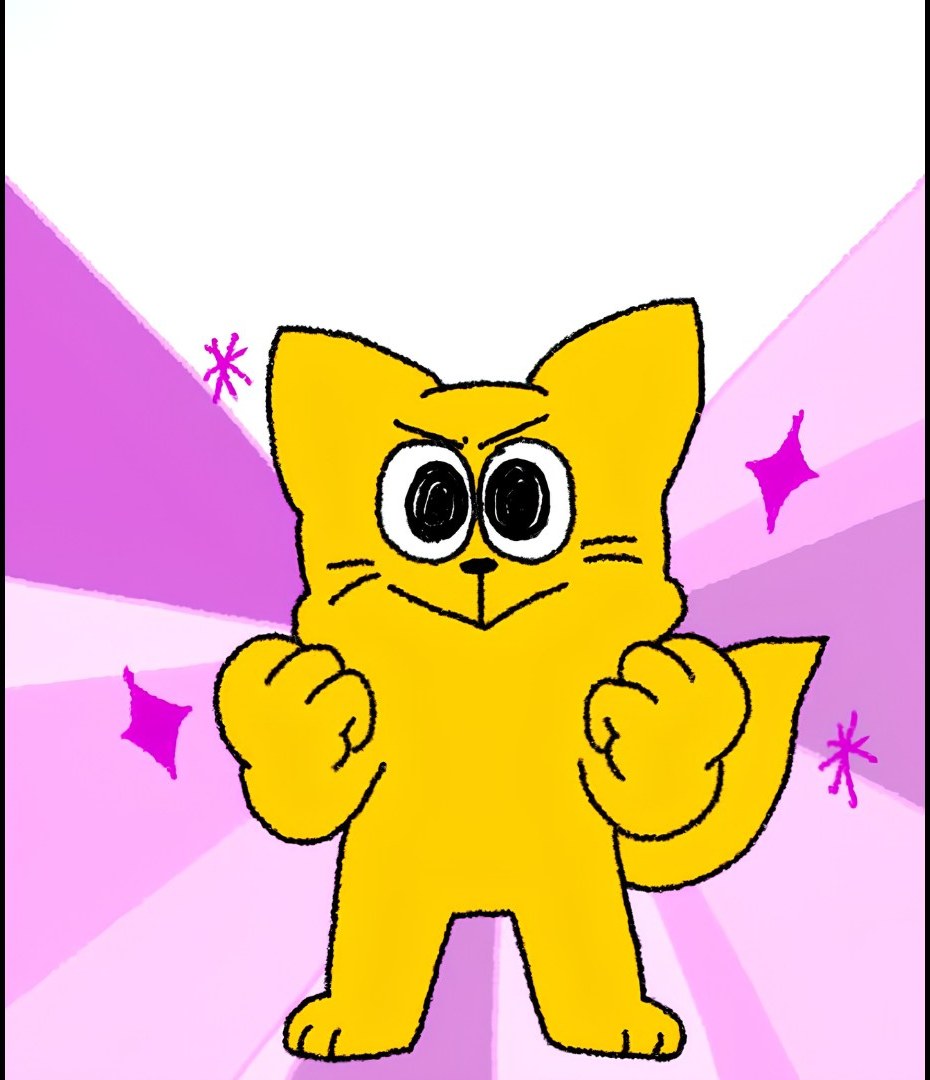 Bork with fists clenched, glowing pink background, powering up